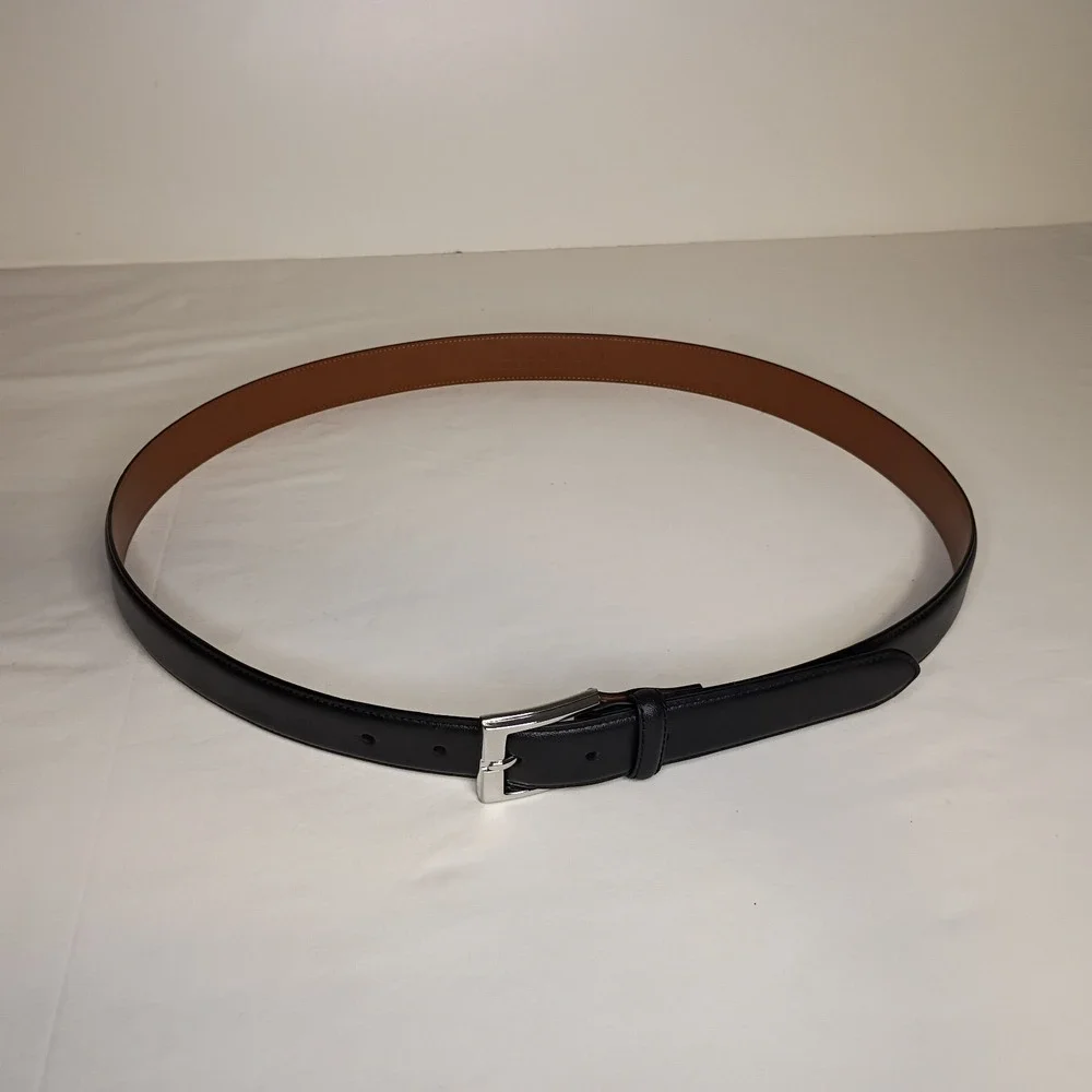 Lauren Ralph Lauren Dress Belt Size 42 Solid Black Leather Silver Buckle 1